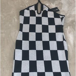Checkerboard Halter Sweater Dress
